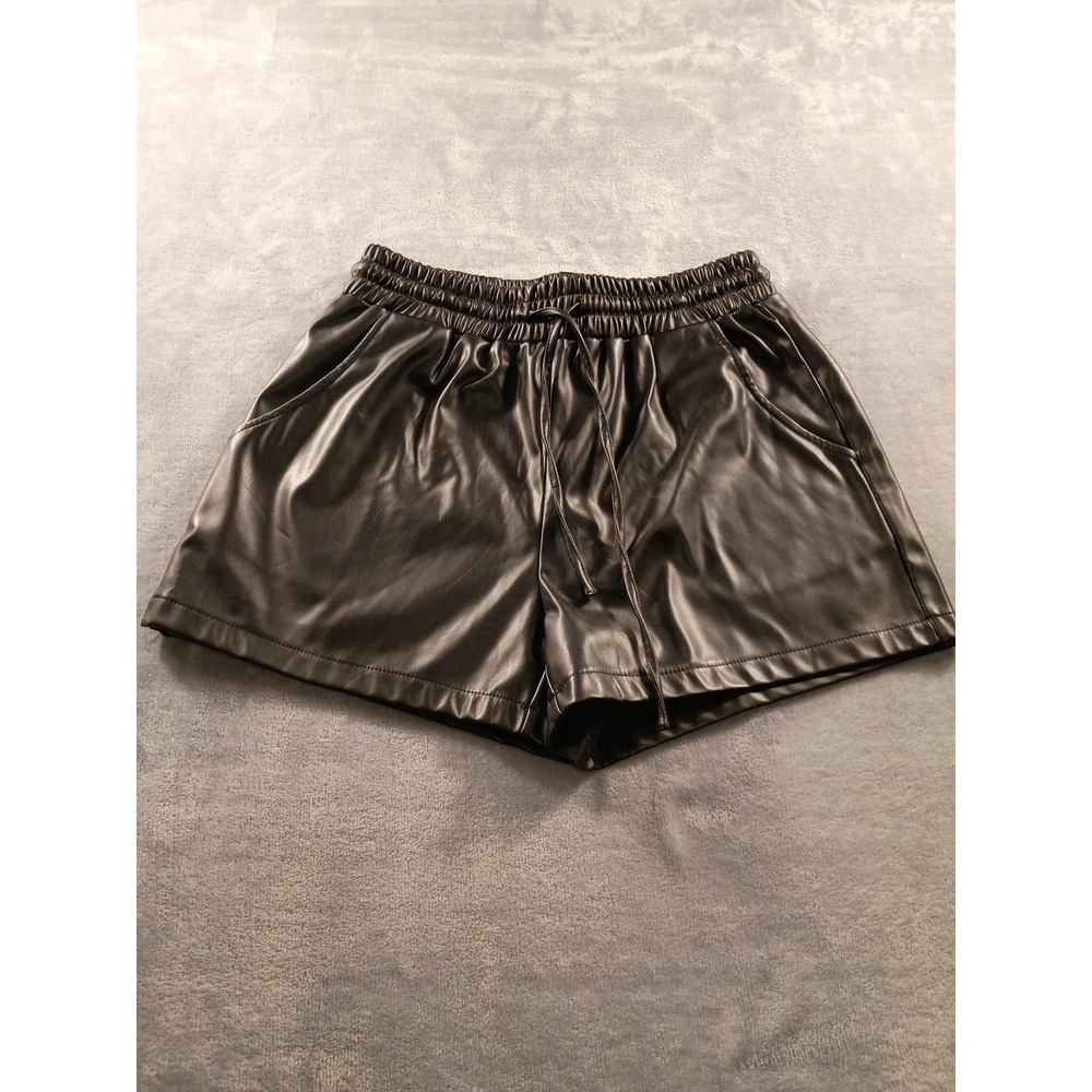 Alterd State Shorts Womens Small‎ Black Faux Leather Elastic Waist Drawstring